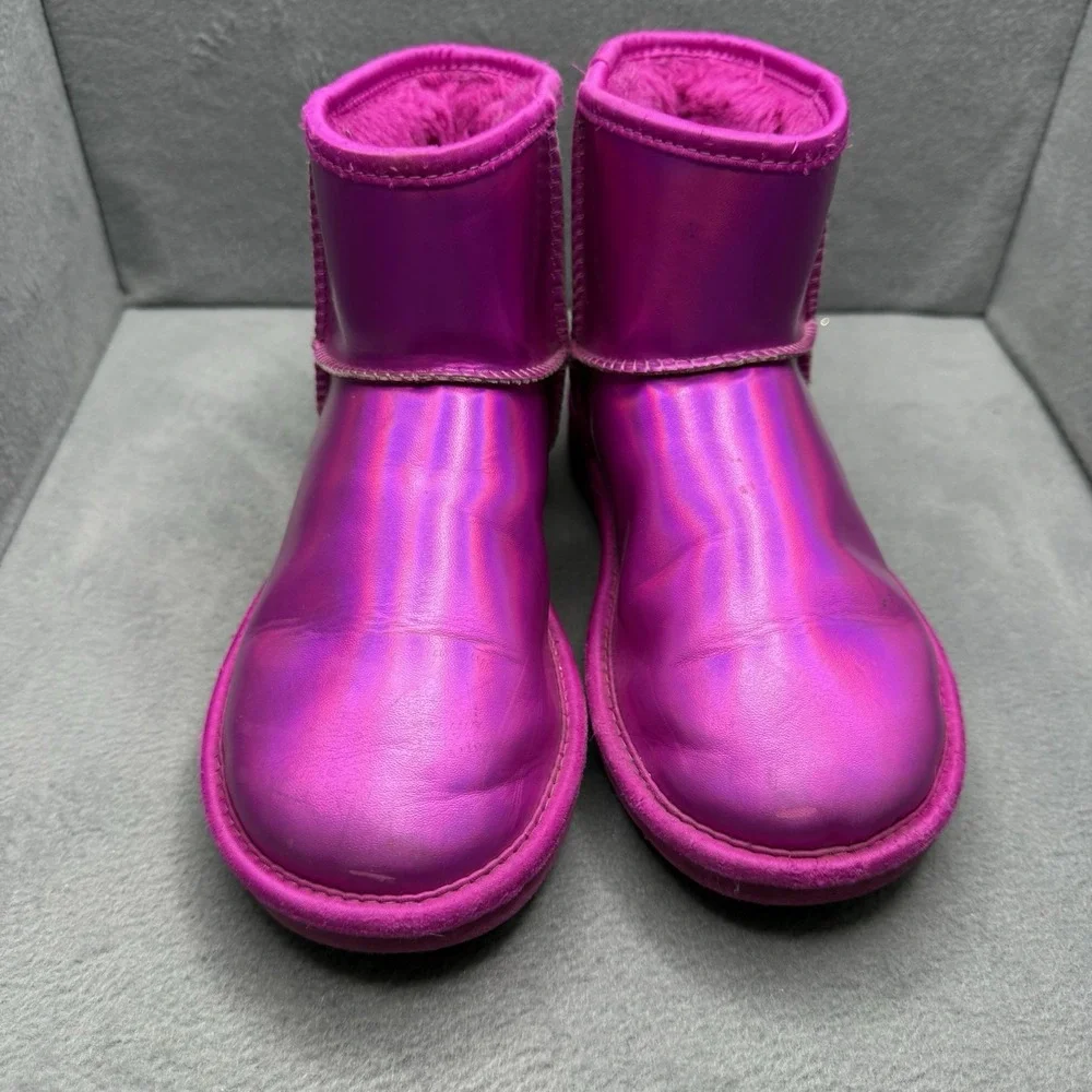 UGG Classic Mini Iridescent Pink Metallic Leather Boots Women's Size 5